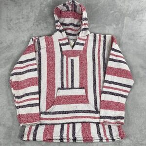 Freestyle Baja Hoodie XL Red White Striped Men Drug Rug Mexican Poncho Surfer